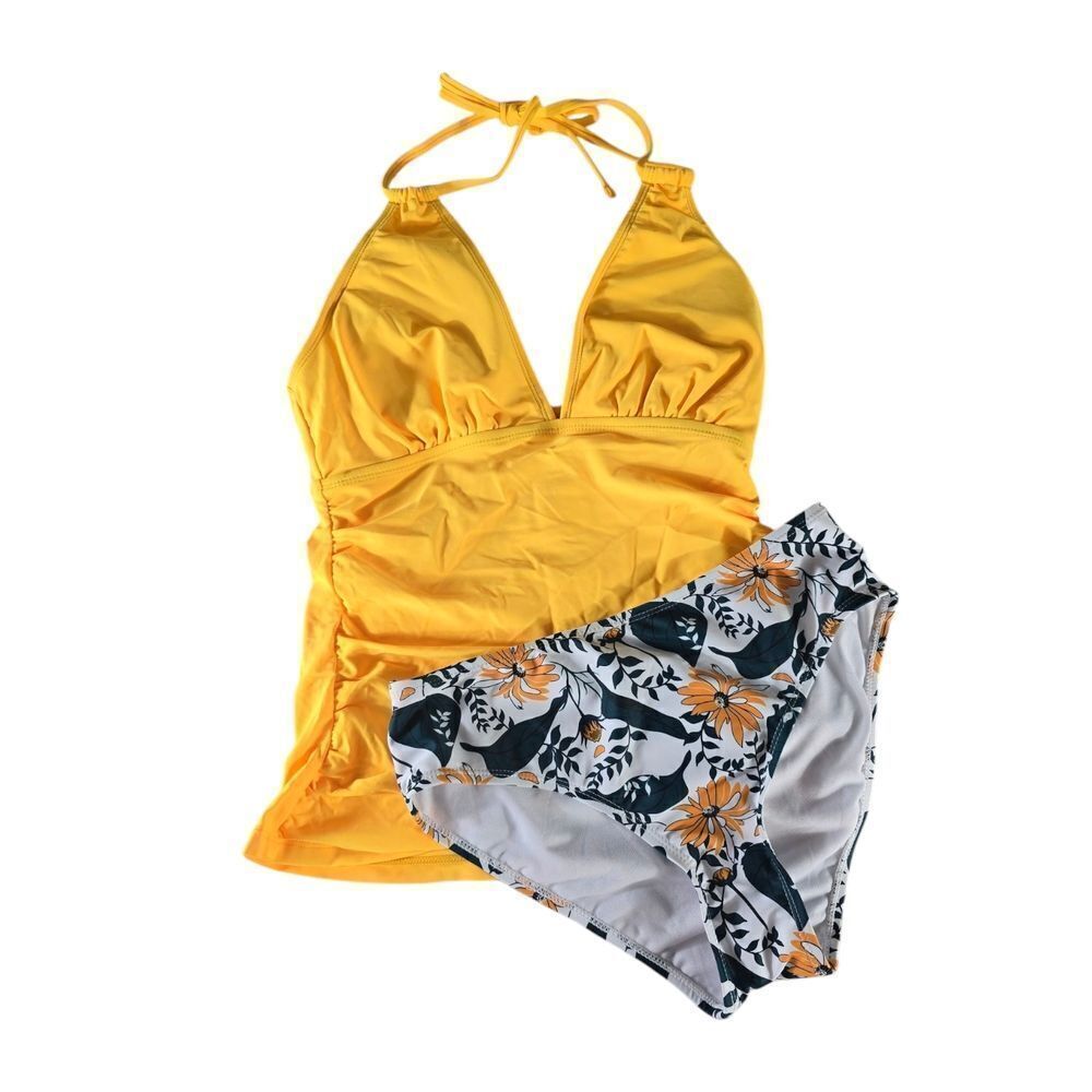 Younique Halter V Neck Tankini Ruched Two Piece Swimsuits Bikini